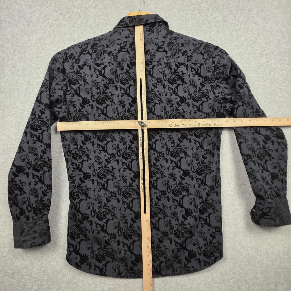 Y2k INC Shirt Mens XL Gray Black Velvet Burnout Flocked Baroque Long Sleeve - Picture 4 of 7